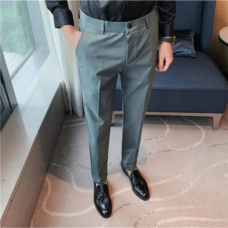 Bonsir High Quality Men Business Formal Pants Solid Casual Korean Slim Fit Suit Pants 2021 Men Wedding Social Trousers Streetwear Homme