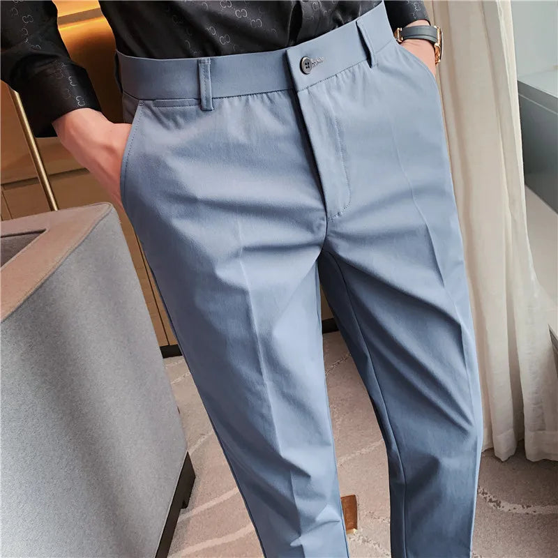 Bonsir High Quality Men Business Formal Pants Solid Casual Korean Slim Fit Suit Pants 2021 Men Wedding Social Trousers Streetwear Homme