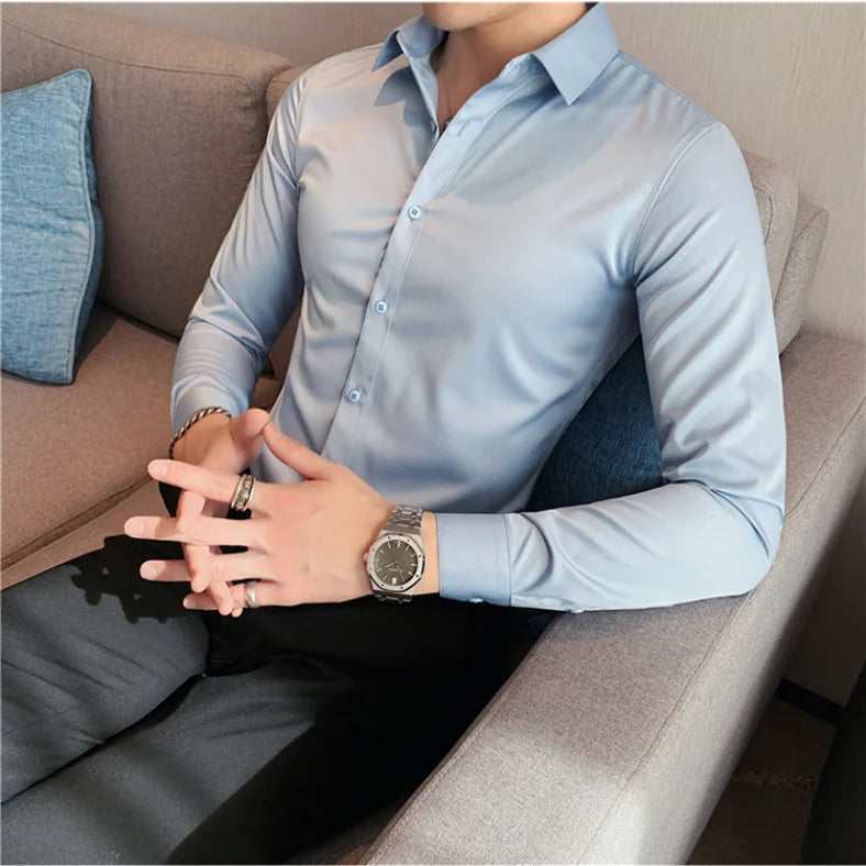 Bonsir 10 Colors High Quality Men Dress Shirt 2021 Autumn Long Sleeve Solid Business Slim Fit Shirts Homme Dress Social Casual Shirt