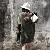 Bonsir Streetwear Hole Wool Crew Neck Harajuku Sweater Oversize Men and Women Pullover Retro Hip Hop Sweaters Knitted Baggy Cltohing
