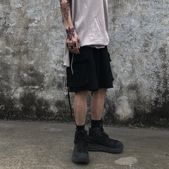 Bonsir Ins summer fashion brand Harajuku style dark black shorts trend loose solid color versatile tooling straight pants