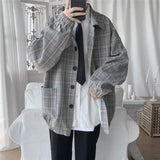 Bonsir New Men's Jacket Oversize Plaid Coat Single Breasted Turn-down Collar Vintage Checkered Windbreaker Clothing Tops Man Khaki