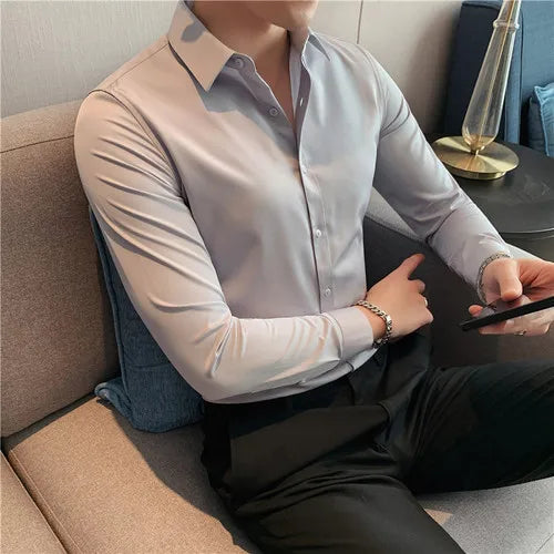 Bonsir Plus Size S-7XL High Quality Men Dress Shirt 2024 Autumn Long Sleeve Solid Business Slim Shirts Homme Dress Social Casual Shirt