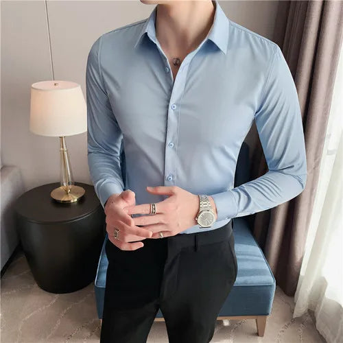 Bonsir Plus Size S-7XL High Quality Men Dress Shirt 2024 Autumn Long Sleeve Solid Business Slim Shirts Homme Dress Social Casual Shirt