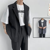 BONSIR  -  Spring Suit Vest Men's Fashion Gray Black Dress Jacket Men Suit Jacket Korean Loose Business Society Mens Blazer Vest M-2XL