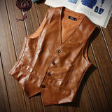 BONSIR  -  Autumn Men's Vests Coats Fashion PU Leather Sleeveless Jackets Casual Outwear Biker Leather Waistcoats Mens Clothing