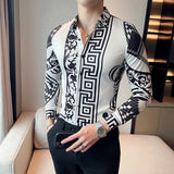 Bonsir Luxury Printed Men Shirt Autumn Fashion Long Sleeve Slim Fit Business Dress Shirt Social Party Nightclub Streetwear