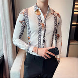 Bonsir Luxury Printed Men Shirt Autumn Fashion Long Sleeve Slim Fit Business Dress Shirt Social Party Nightclub Streetwear