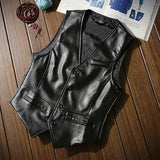 BONSIR  -  Autumn Men's Vests Coats Fashion PU Leather Sleeveless Jackets Casual Outwear Biker Leather Waistcoats Mens Clothing