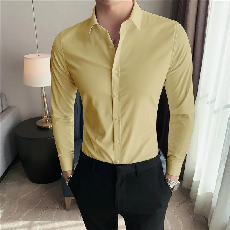 Bonsir Plus Size S-7XL High Quality Men Dress Shirt 2024 Autumn Long Sleeve Solid Business Slim Shirts Homme Dress Social Casual Shirt