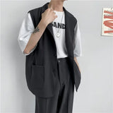 BONSIR  -  Spring Suit Vest Men's Fashion Gray Black Dress Jacket Men Suit Jacket Korean Loose Business Society Mens Blazer Vest M-2XL