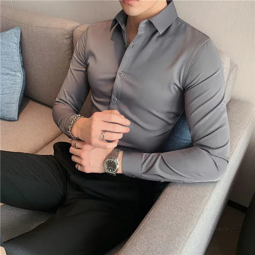 Bonsir Plus Size S-7XL High Quality Men Dress Shirt 2024 Autumn Long Sleeve Solid Business Slim Shirts Homme Dress Social Casual Shirt