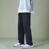 BONSIR  -  Autumn New Men's Black Denim Wide-leg Pants Streetwear Straight Loose Elastic Waist Jeans Korean Style Trousers Male