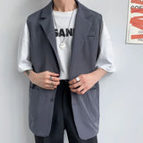 BONSIR  -  Spring Suit Vest Men's Fashion Gray Black Dress Jacket Men Suit Jacket Korean Loose Business Society Mens Blazer Vest M-2XL
