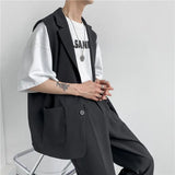 BONSIR  -  Spring Suit Vest Men's Fashion Gray Black Dress Jacket Men Suit Jacket Korean Loose Business Society Mens Blazer Vest M-2XL