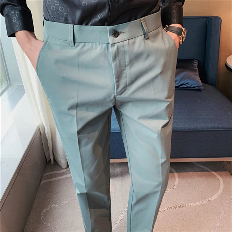 Bonsir High Quality Men Business Formal Pants Solid Casual Korean Slim Fit Suit Pants 2021 Men Wedding Social Trousers Streetwear Homme