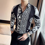 Bonsir Luxury Printed Men Shirt Autumn Fashion Long Sleeve Slim Fit Business Dress Shirt Social Party Nightclub Streetwear