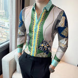 Bonsir Luxury Printed Men Shirt Autumn Fashion Long Sleeve Slim Fit Business Dress Shirt Social Party Nightclub Streetwear
