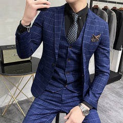 Bonsir (Jackets +Pants+Vest) Luxury Men Groom Wedding Tuxedo Fashion Plaid Business Suits High Quality Casual Business Suit Three-piece