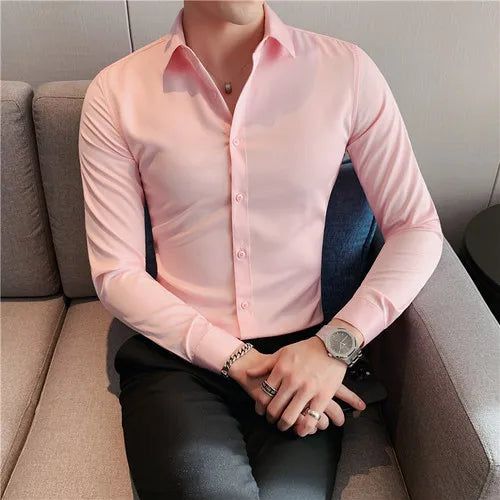 Bonsir 10 Colors High Quality Men Dress Shirt 2021 Autumn Long Sleeve Solid Business Slim Fit Shirts Homme Dress Social Casual Shirt