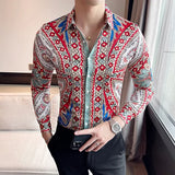 Bonsir Luxury Printed Men Shirt Autumn Fashion Long Sleeve Slim Fit Business Dress Shirt Social Party Nightclub Streetwear