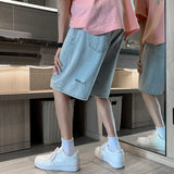 Bonsir Summer Men's Ripped Hole Jeans Shorts Blue Casual Knee-length Denim Short Pants Cotton Washed Classic Bermuda Shorts Male