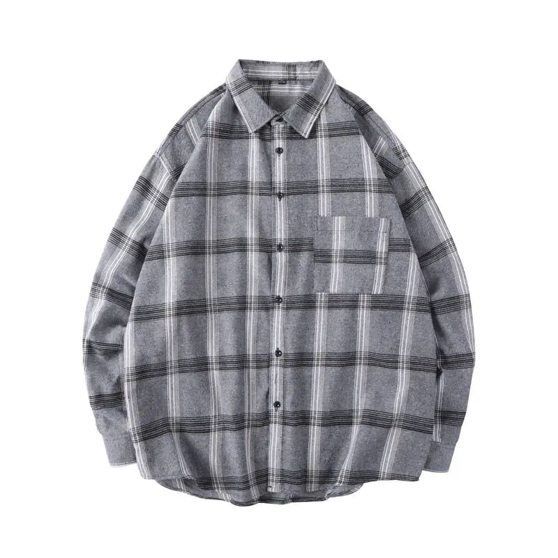 Bonsir Autumn Plaid Shirt Men's Fashion Retro Casual Shirt Men Streetwear Wild Loose Long Sleeve Shirts Mens Large Size M-5XL