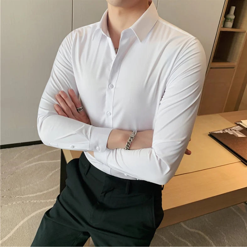 Bonsir 10 Colors High Quality Men Dress Shirt 2021 Autumn Long Sleeve Solid Business Slim Fit Shirts Homme Dress Social Casual Shirt