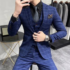 Bonsir (Jackets +Pants+Vest) Luxury Men Groom Wedding Tuxedo Fashion Plaid Business Suits High Quality Casual Business Suit Three-piece