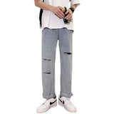 Bonsir Summer new jeans with holes men's Korean fashion high street ruffian handsome loose large size straight tube wide leg streetwear