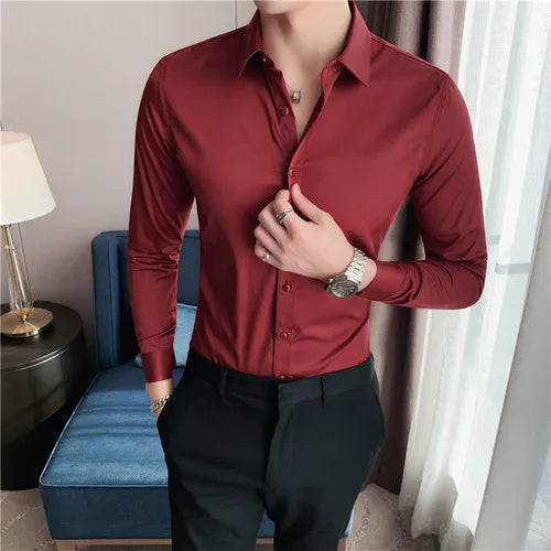 Bonsir Plus Size S-7XL High Quality Men Dress Shirt 2024 Autumn Long Sleeve Solid Business Slim Shirts Homme Dress Social Casual Shirt