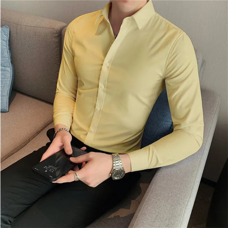 Bonsir 10 Colors High Quality Men Dress Shirt 2021 Autumn Long Sleeve Solid Business Slim Fit Shirts Homme Dress Social Casual Shirt