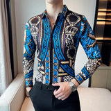 Bonsir Luxury Printed Men Shirt Autumn Fashion Long Sleeve Slim Fit Business Dress Shirt Social Party Nightclub Streetwear