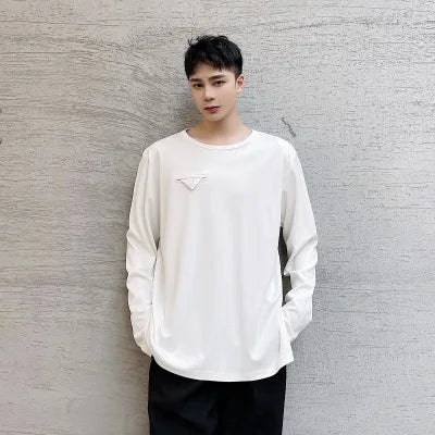 Bonsir Large Size Spring Side Slit personality pad shoulder loose round-necked t-shirt fashion men's Korean version of INS jacket jacke