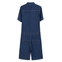 Bonsir Denim jumpsuit summer tide male jumpsuit short sleeve suit Korean fashion Slim original casual personality