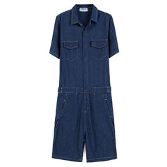 Bonsir Denim jumpsuit summer tide male jumpsuit short sleeve suit Korean fashion Slim original casual personality