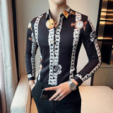Bonsir Luxury Printed Men Shirt Autumn Fashion Long Sleeve Slim Fit Business Dress Shirt Social Party Nightclub Streetwear