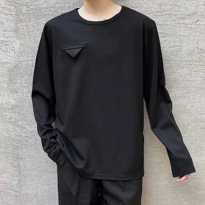 Bonsir Large Size Spring Side Slit personality pad shoulder loose round-necked t-shirt fashion men's Korean version of INS jacket jacke