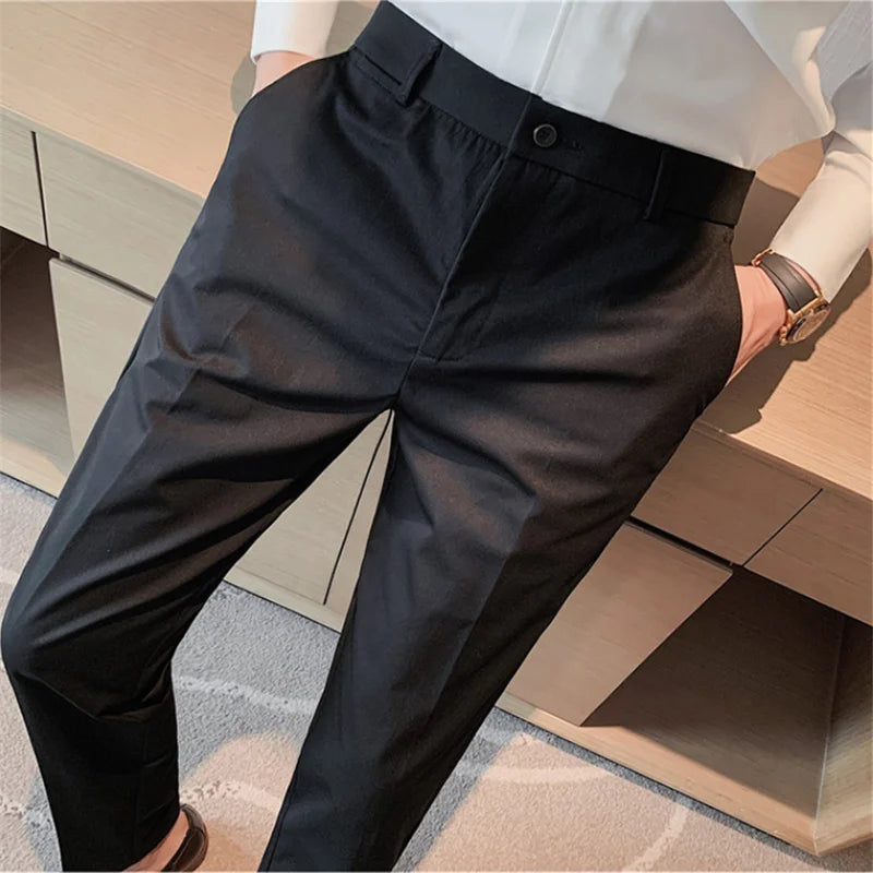 Bonsir High Quality Men Business Formal Pants Solid Casual Korean Slim Fit Suit Pants 2021 Men Wedding Social Trousers Streetwear Homme