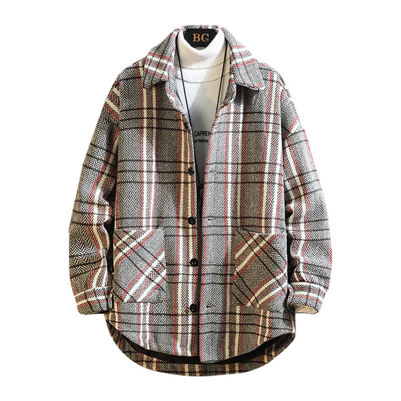 Bonsir Plaid large jacket men's coat spring autumn new fashion Plaid loose top trend large winter military jackets fall Genuine