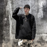 Bonsir Streetwear Hole Wool Crew Neck Harajuku Sweater Oversize Men and Women Pullover Retro Hip Hop Sweaters Knitted Baggy Cltohing