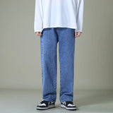 BONSIR  -  Autumn New Men's Black Denim Wide-leg Pants Streetwear Straight Loose Elastic Waist Jeans Korean Style Trousers Male