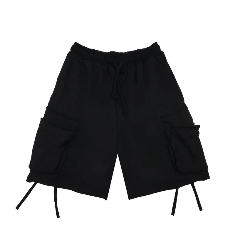 Bonsir Ins summer fashion brand Harajuku style dark black shorts trend loose solid color versatile tooling straight pants