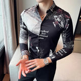 Bonsir Luxury Printed Men Shirt Autumn Fashion Long Sleeve Slim Fit Business Dress Shirt Social Party Nightclub Streetwear