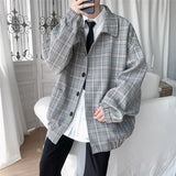 Bonsir New Men's Jacket Oversize Plaid Coat Single Breasted Turn-down Collar Vintage Checkered Windbreaker Clothing Tops Man Khaki