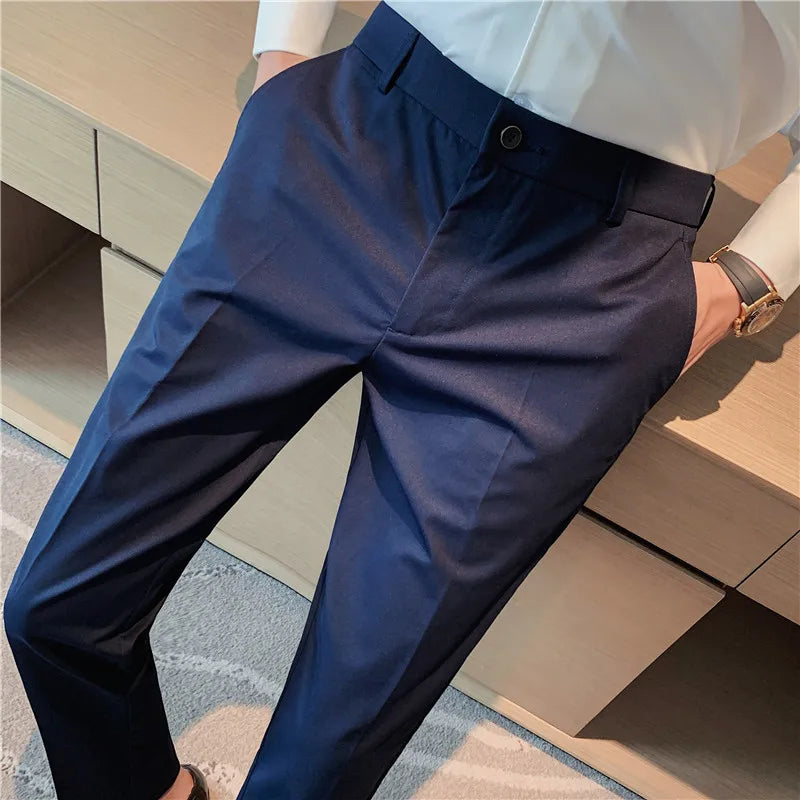 Bonsir High Quality Men Business Formal Pants Solid Casual Korean Slim Fit Suit Pants 2021 Men Wedding Social Trousers Streetwear Homme