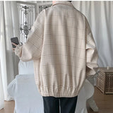 Bonsir New Men's Jacket Oversize Plaid Coat Single Breasted Turn-down Collar Vintage Checkered Windbreaker Clothing Tops Man Khaki