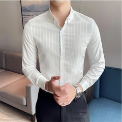 Bonsir Autumn New Long Sleeve Stripe Shirt Men Simple Slim Fit Business Casual Formal Wear Chemise Homme Dress Social Club Shirt