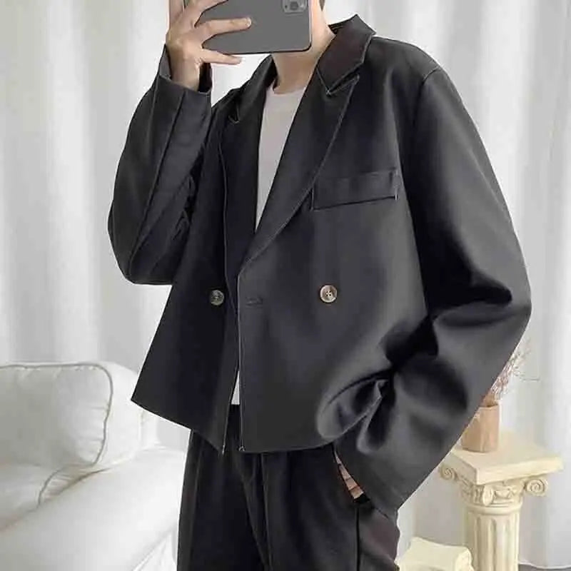 Bonsir Autumn short casual solid color Blazer Korean version ins retro trend young singer fashion suit man