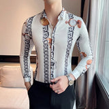 Bonsir Luxury Printed Men Shirt Autumn Fashion Long Sleeve Slim Fit Business Dress Shirt Social Party Nightclub Streetwear